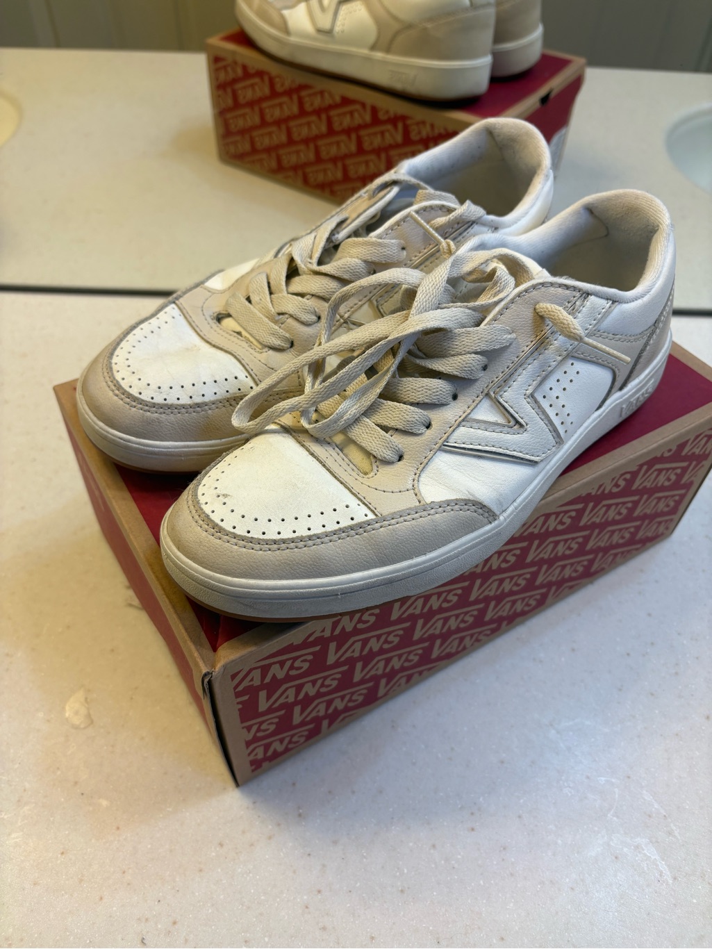 Vans White Sneakers With Light Beige And Mint Trim